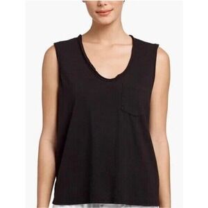 Standard James Perse Stretch‎ Linen Ringer Tank Black pocket tee size 2